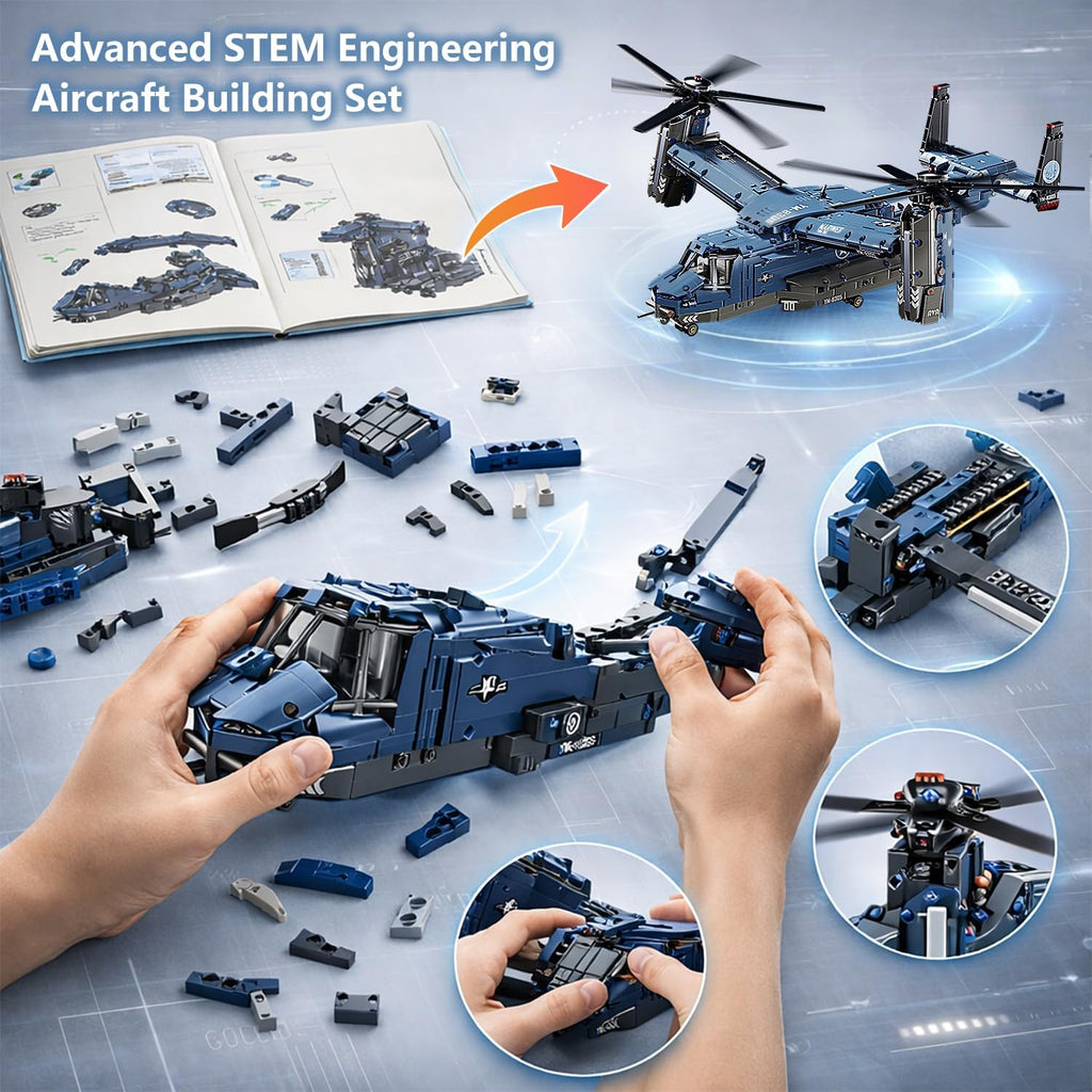 Military Helicopter Building Kit, V-22 Osprey Aircraft Model, 1,486 Pieces