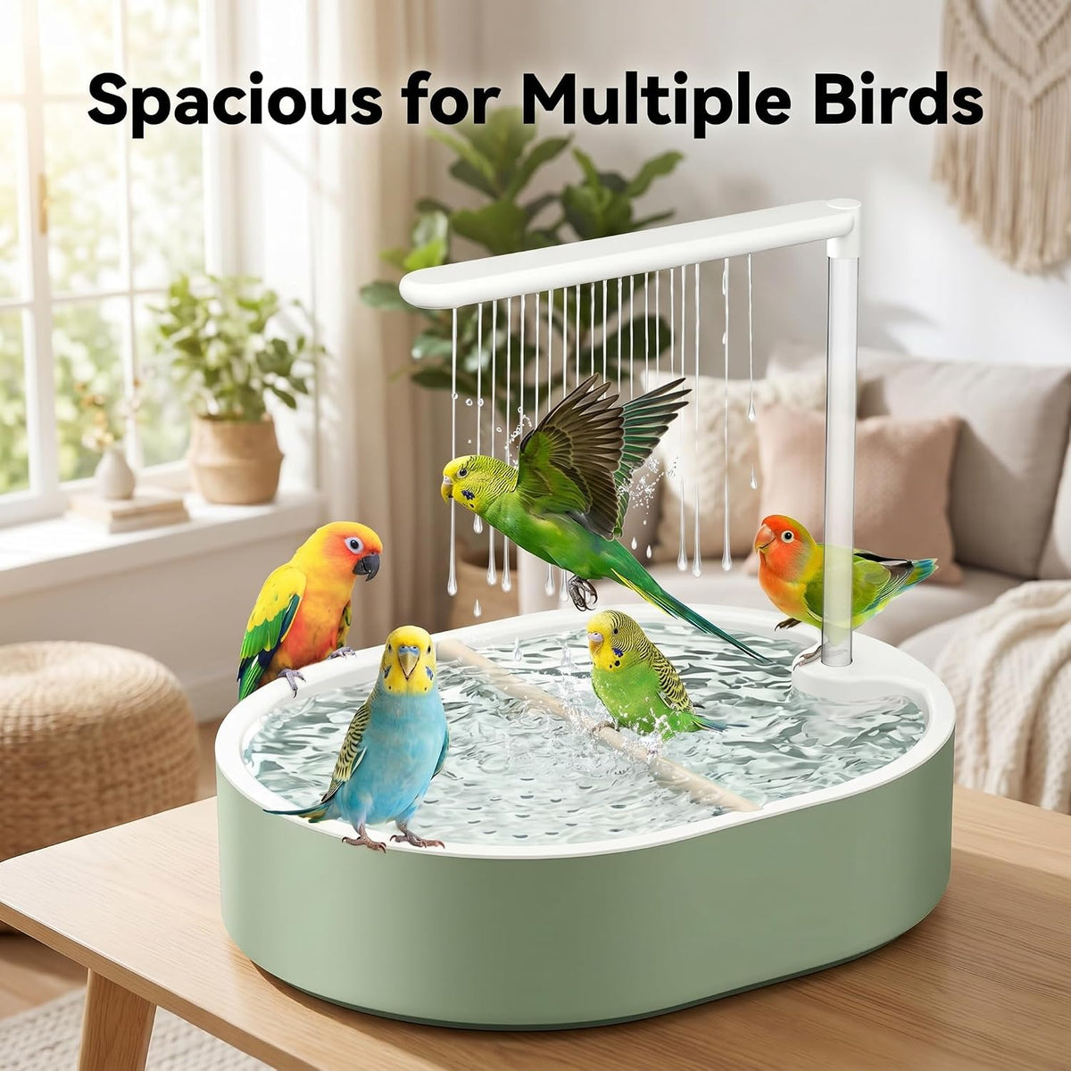 Automatic Bird Bath for Cage with Circulating Water Fountain & USB Pump