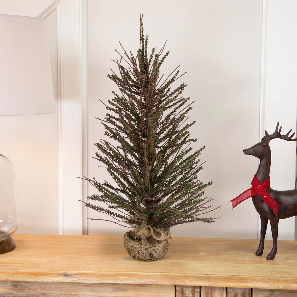 2' Green and Brown Artificial Christmas Tree with Burlap Base - Unlit