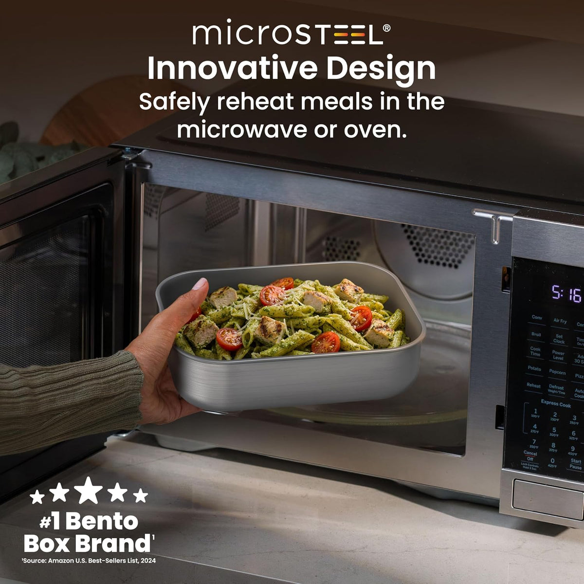 MicroSteel Leak-Proof Bento Lunch Box, Microwave & Oven-Safe