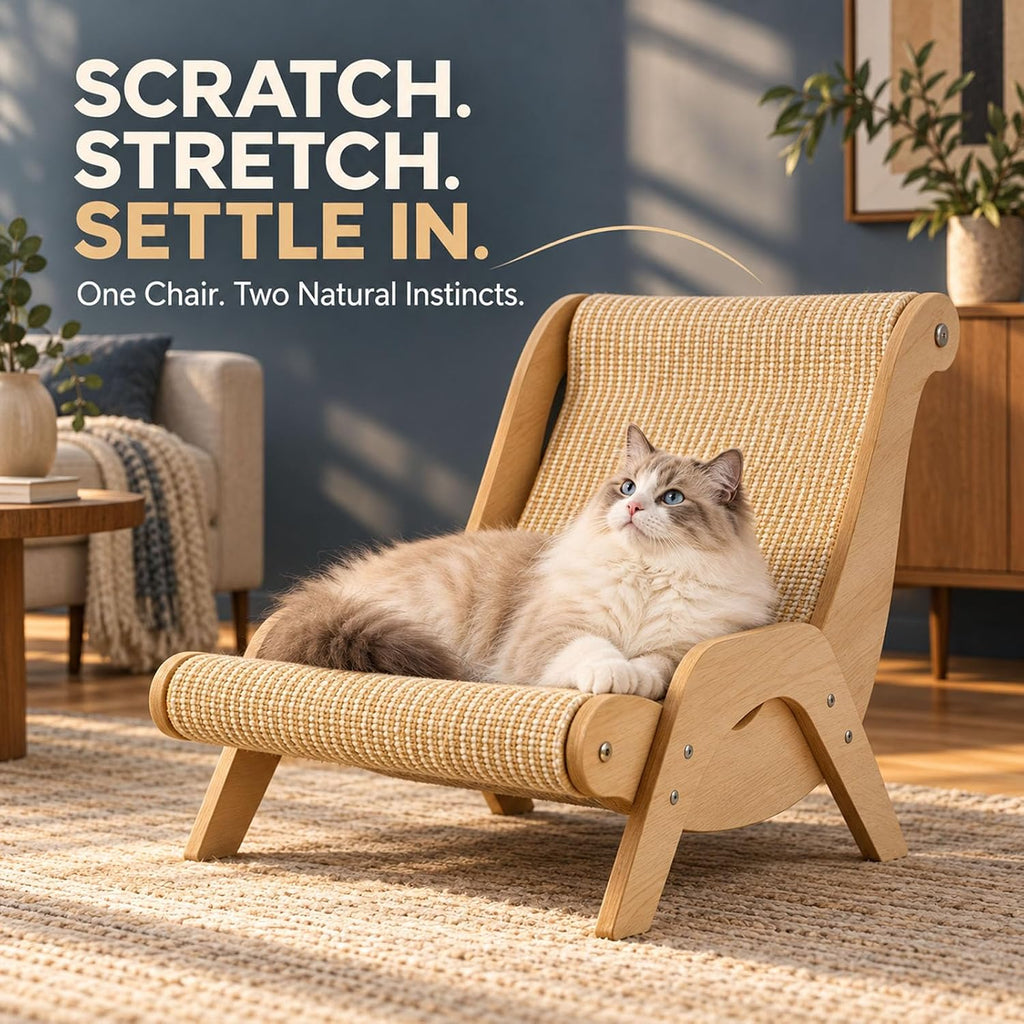 Cat Scratch Lounger Chair Bed, Natural Wooden Sisal Scratching Board，1PC