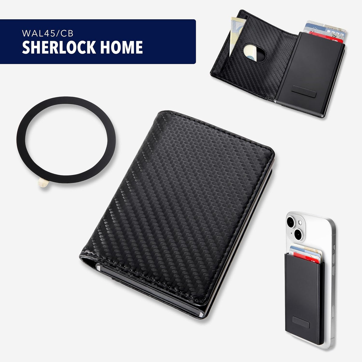 Card Case with Removable MagSafe Sherlock Home 2-in-1 Wallet with RFID Protection Reading Protection for 6 Cards - Strong Magnet for Attaching to Mobile Phone Made of Faux Leather, Metal in