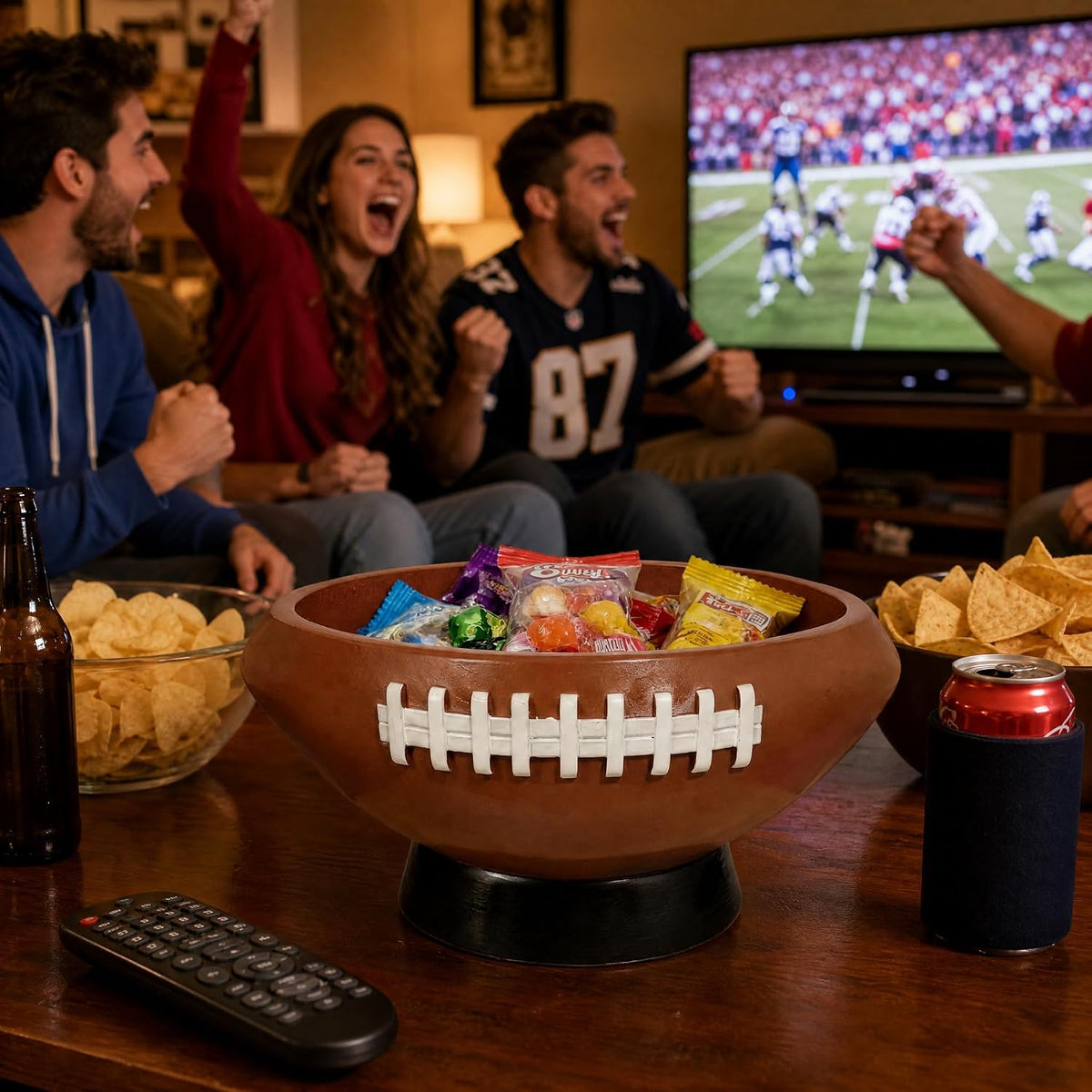 Football Bowl Serving Tray, 7.9 x 5.5 x 3.62 Inches, Reusable Resin Snack Bowl