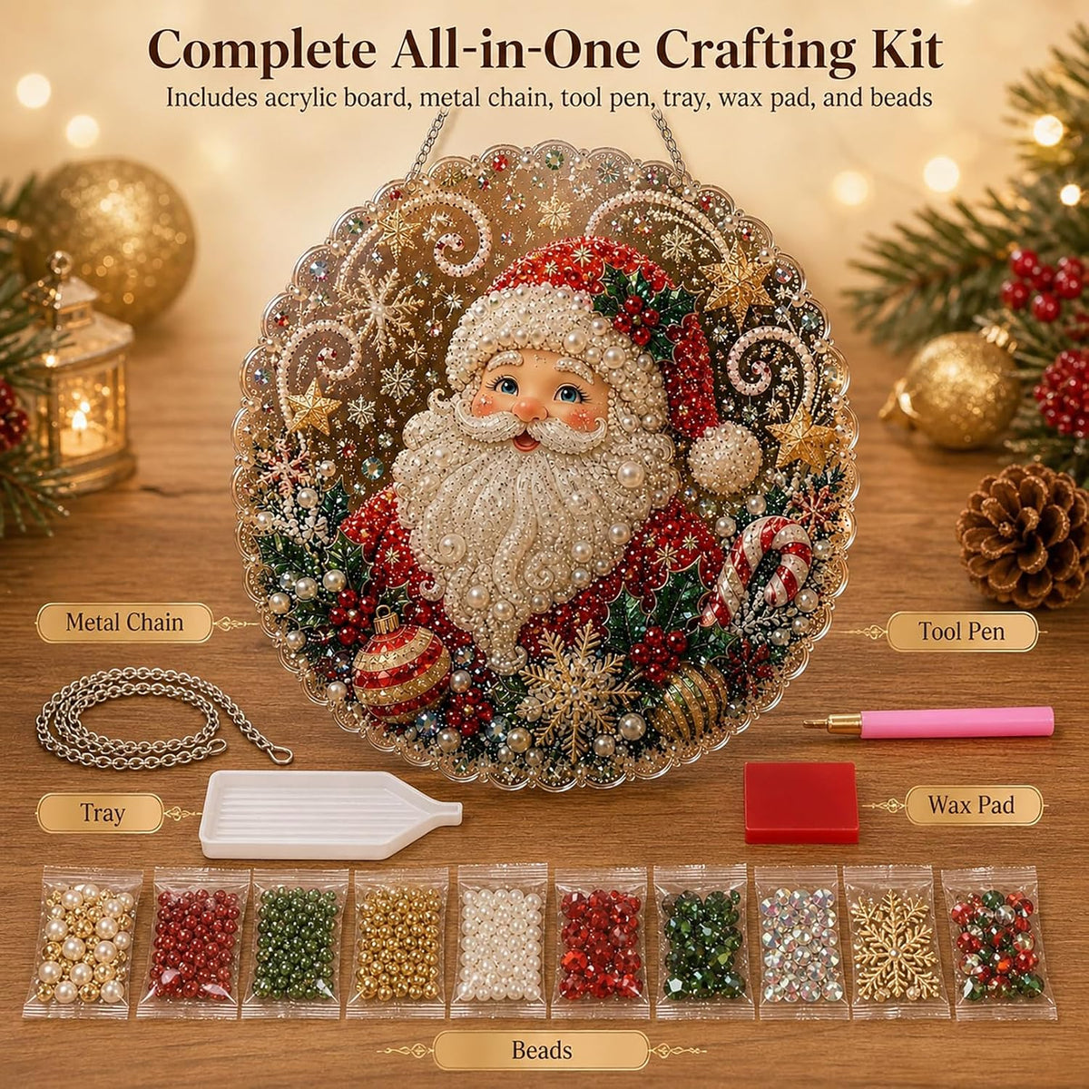 Pearl Diamond Art Kit 3D Beads Suncatcher Window Wall Decor (#A 8in) Enjoy A Creative Holiday Activity With A Christmas Craft Kit For Wall, Window And Seasonal Decoration
