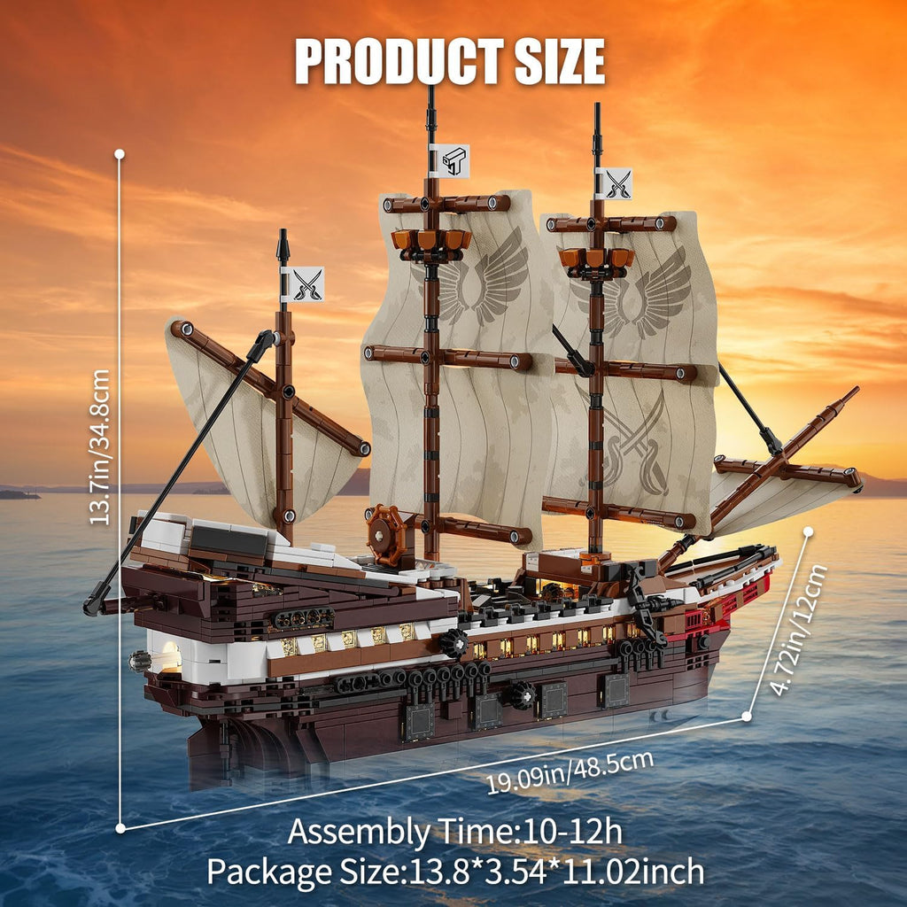 Pirate Ship Building Set with LED Lights, 2076 PCS Ship Model