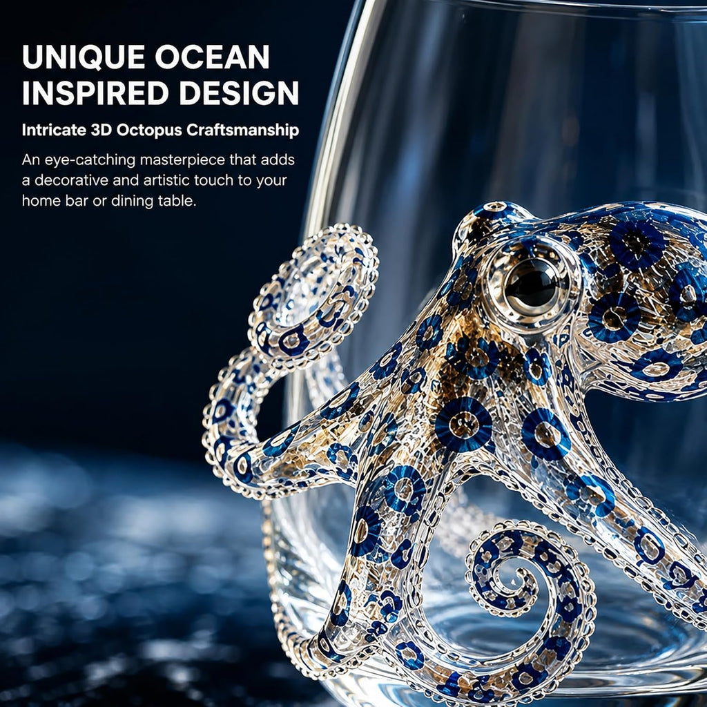 Blue Ringed Octopus Glassware, 3D Octopus Stemless Wine Glass, Marine Animal Drinkware For Coastal Home Bar Decor (1)