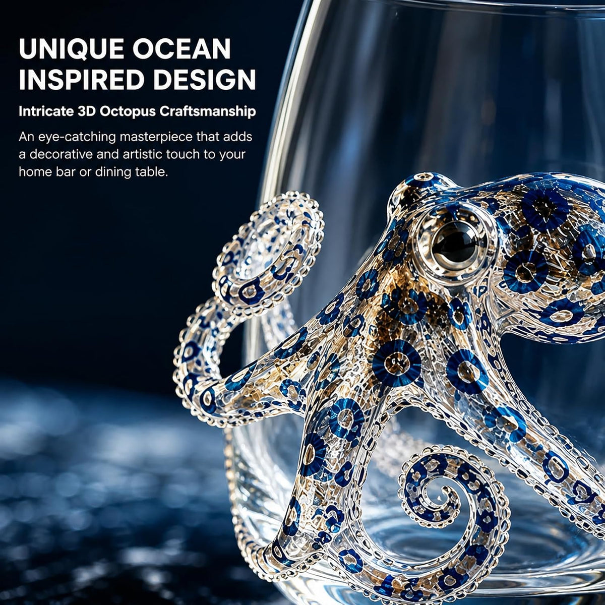Blue Ringed Octopus Glassware, 3D Octopus Stemless Wine Glass, Marine Animal Drinkware For Coastal Home Bar Decor (1)