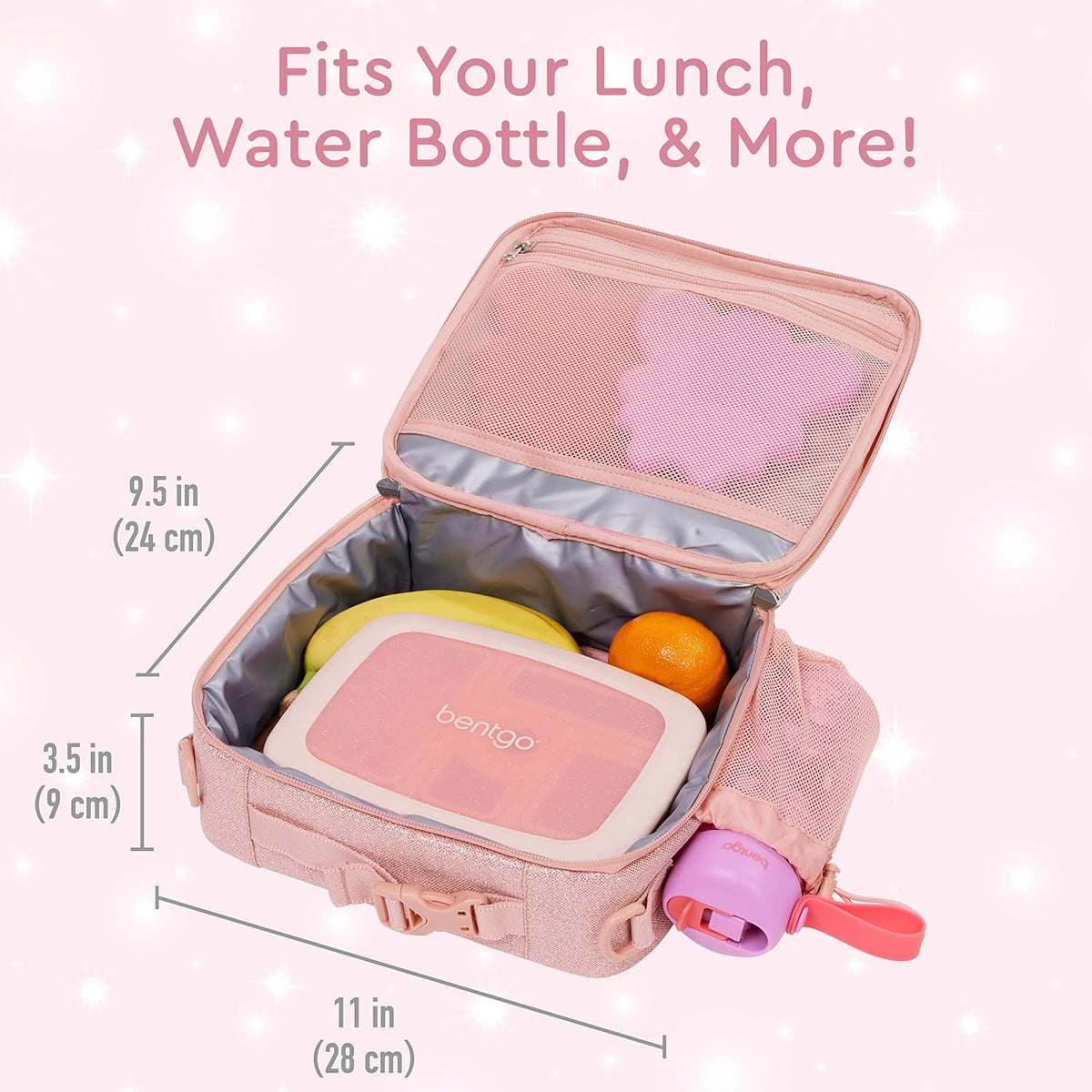 Kids 5-Compartment Lunch Box With Insulated Lunch Bag - (Glitter Edition - Petal Pink)