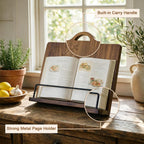 Acacia Wood Cookbook Stand for Kitchen Counter - Wooden Recipe Book Holder