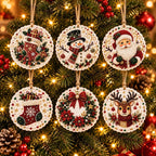 6PCS Christmas Ornaments DIY Pearl Diamond Art Kits for Adults, Wooden (Type B)
