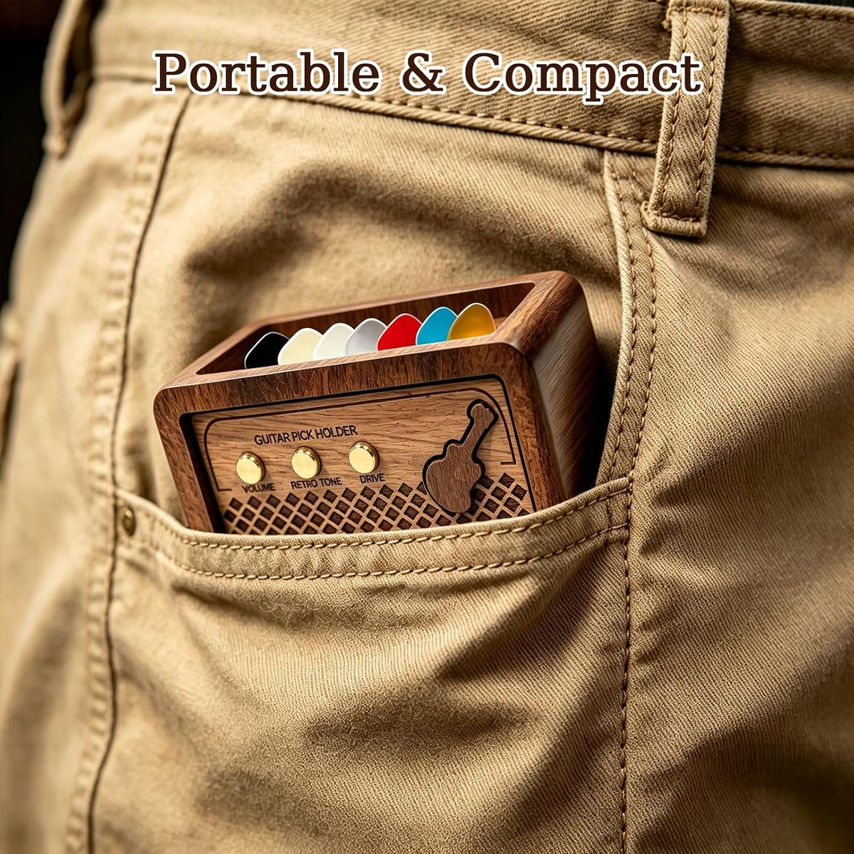 Sapele Wood Guitar Pick Holder, Guitar Pick Box for Pick Storage & Display