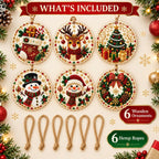 6PCS Christmas Ornaments DIY Pearl Diamond Art Kits for Adults, Wooden (Type B)