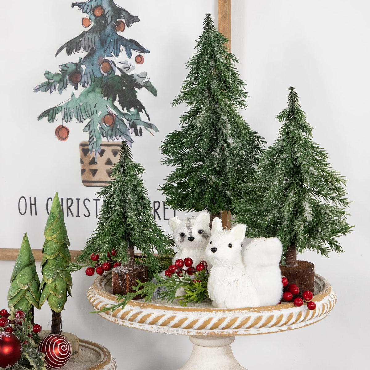 Frosted ICY Pine Tree with Log Base Christmas Decoration - 7.5"