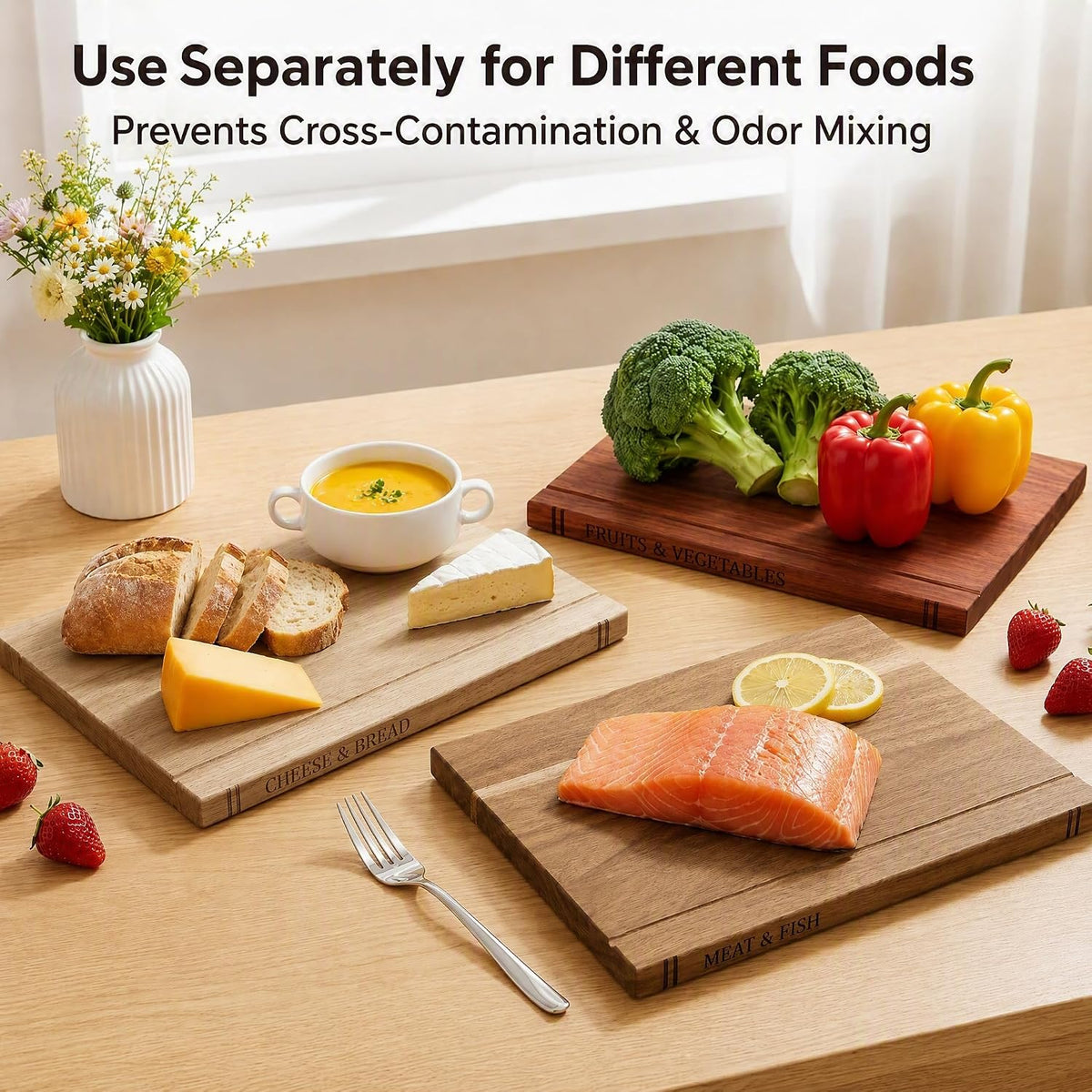 Book Cutting Board Set with Stand, Acacia Wood Boards That Look Like Books