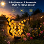 Solar Butterfly Wall Lights Outdoor, Solar Lights Outdoor Metal Butterfly Wall Decor, Warm Glow Patio Yard Decor Gift for Her (Yellow*2)