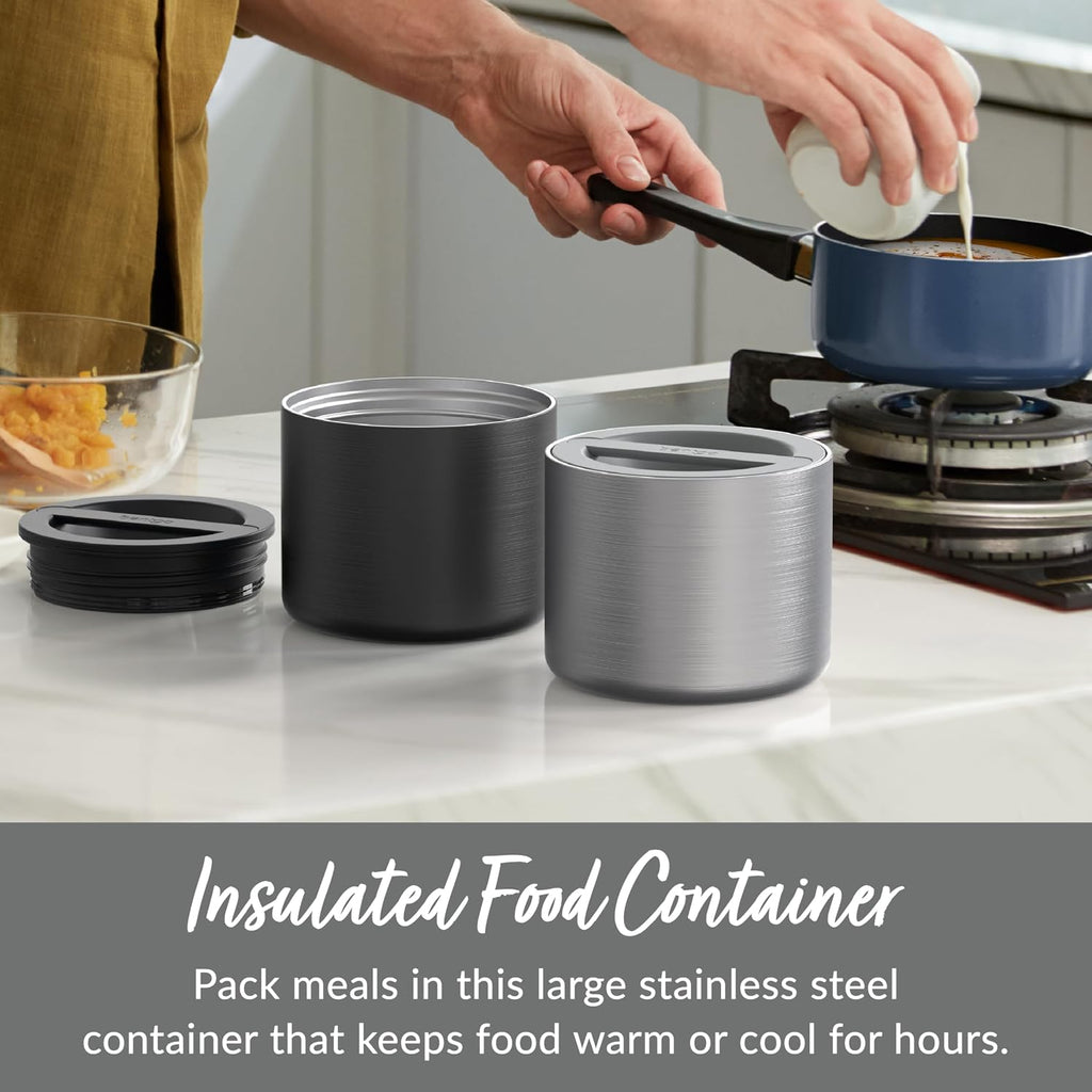 Stainless Steel Food Canister (Steel) and Deluxe Lunch Bag Set (Gray)