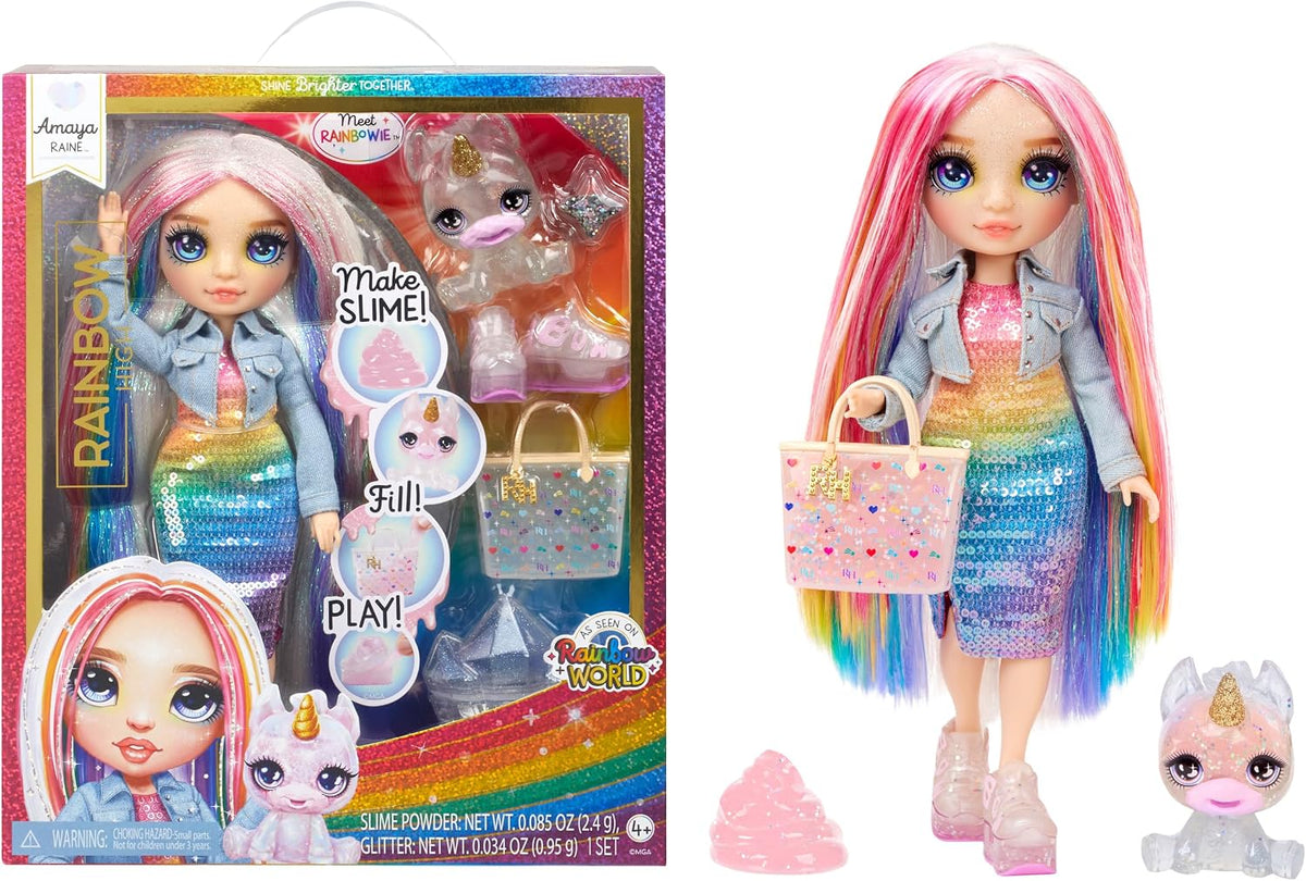 Rainbow High Amaya 11" Fashion Doll with Slime Kit, Yeti Pet & DIY Sparkle Slime, Ages 4-12