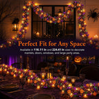 Halloween Garland Metallic Foil Tinsel with Pumpkin Bat Designs (Type 1,5.7M+40LED)