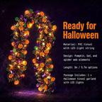 Halloween Garland Metallic Foil Tinsel with Pumpkin Bat Designs (Type 1,5.7M+40LED)