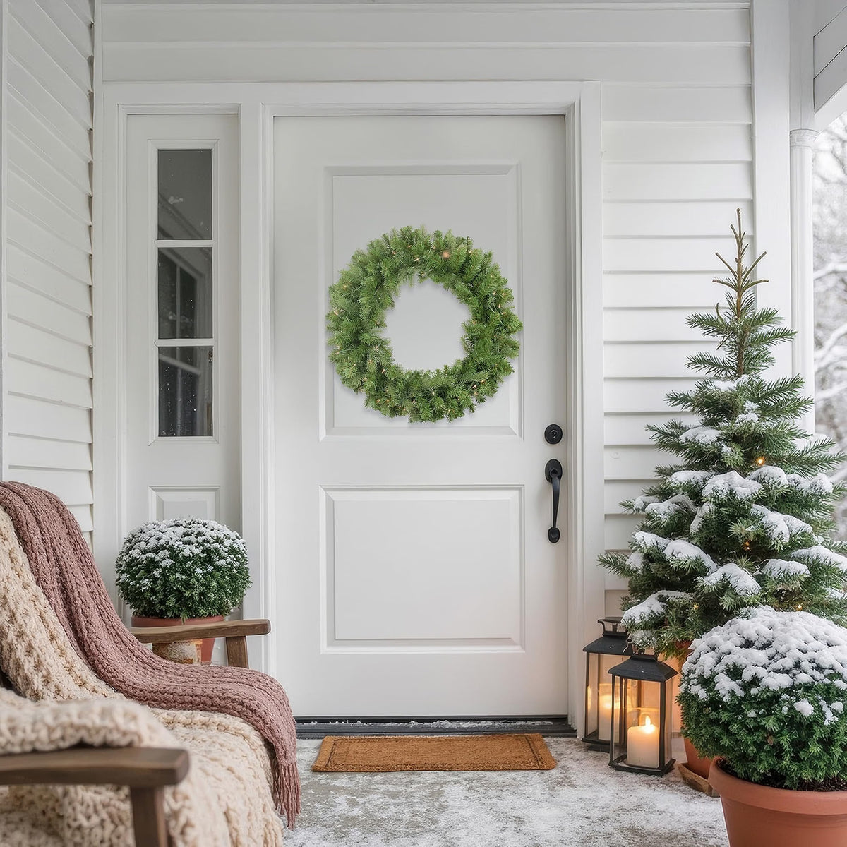 Pre-Lit Noble Fir Artificial Christmas Wreath - 30-Inch, Clear Lights