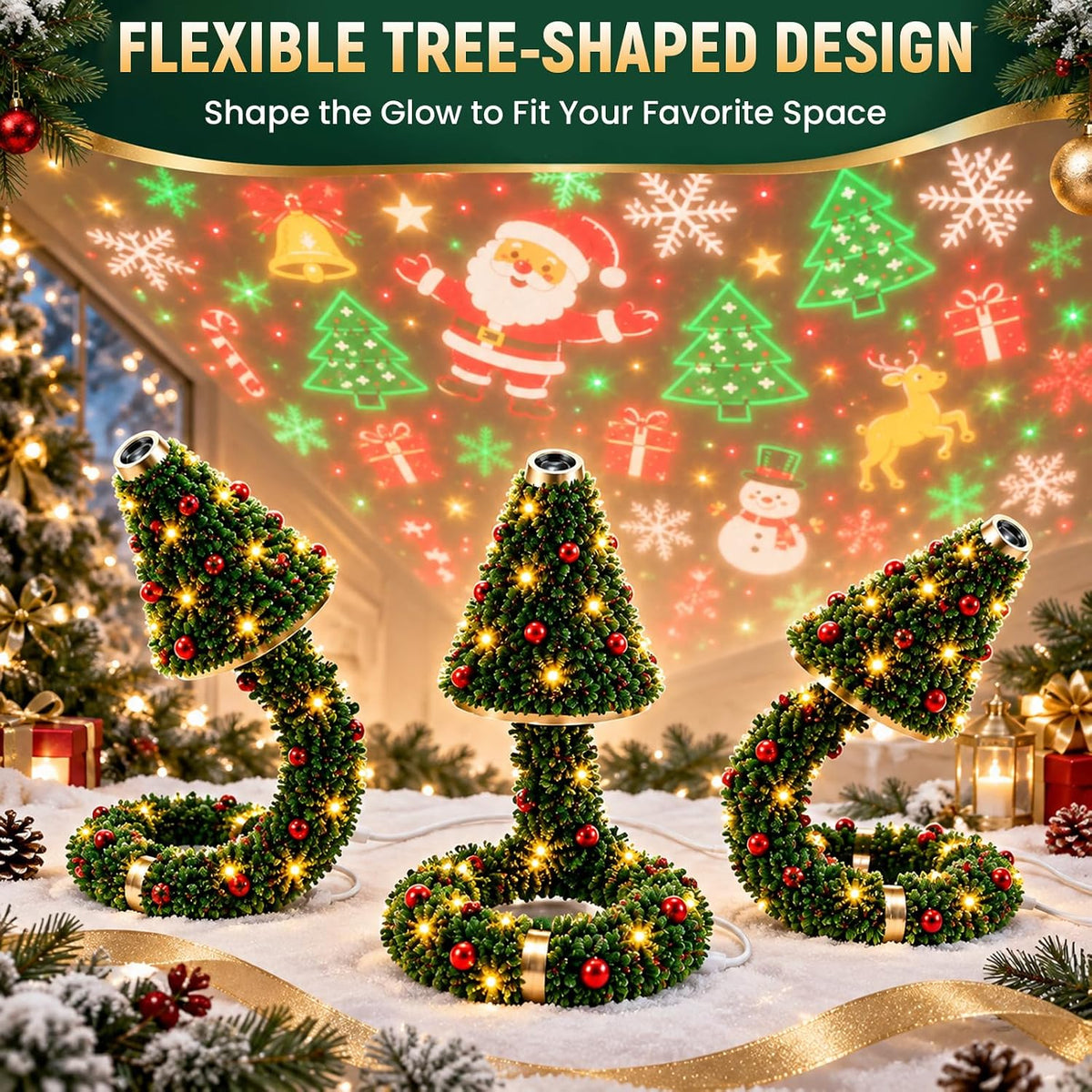 Christmas Projector Night Light with Tree-Shaped Design for Indoor Use