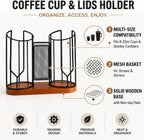 Coffee Cup and Lid Holder for Countertop, Disposable Coffee Organizer Station with Wooden Base