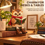 Reading Owl Figurine with Book, Glasses and Dangling Legs Shelf Decor (Red)