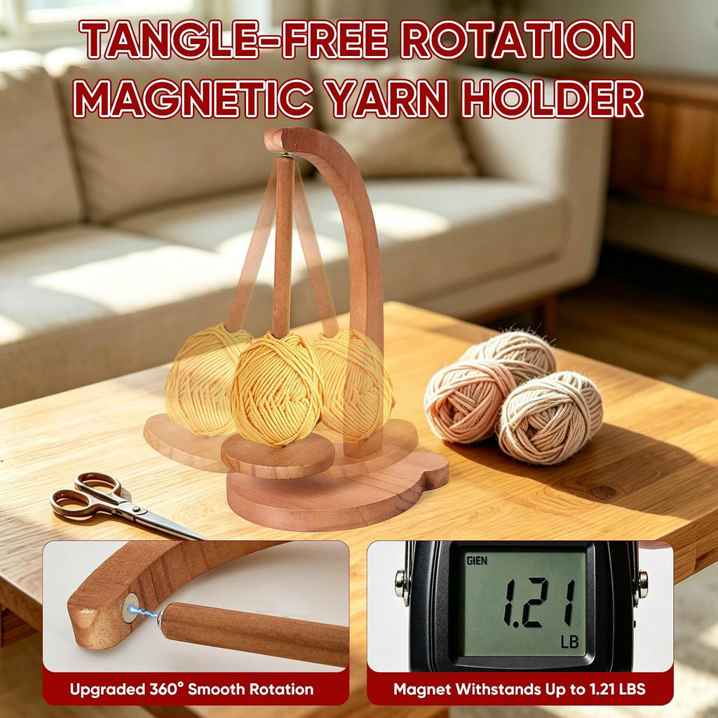 Yarn Holder for Crocheting and Knitting, Magnetic Rotating Yarn Spinner