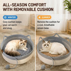 Cat Basket Bed with Cushion & Hanging Ball Toy, Handwoven Cotton Rope Nest