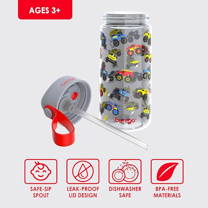 2-in-1 Backpack & Insulated Lunch Bag Set Water Bottle - New & Improved 2023 (Trucks)