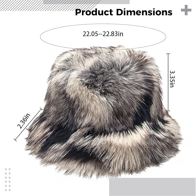 Women’s Fluffy Faux Fur Bucket Hat, Gradient Plush Winter Warm Hat, Multicolor