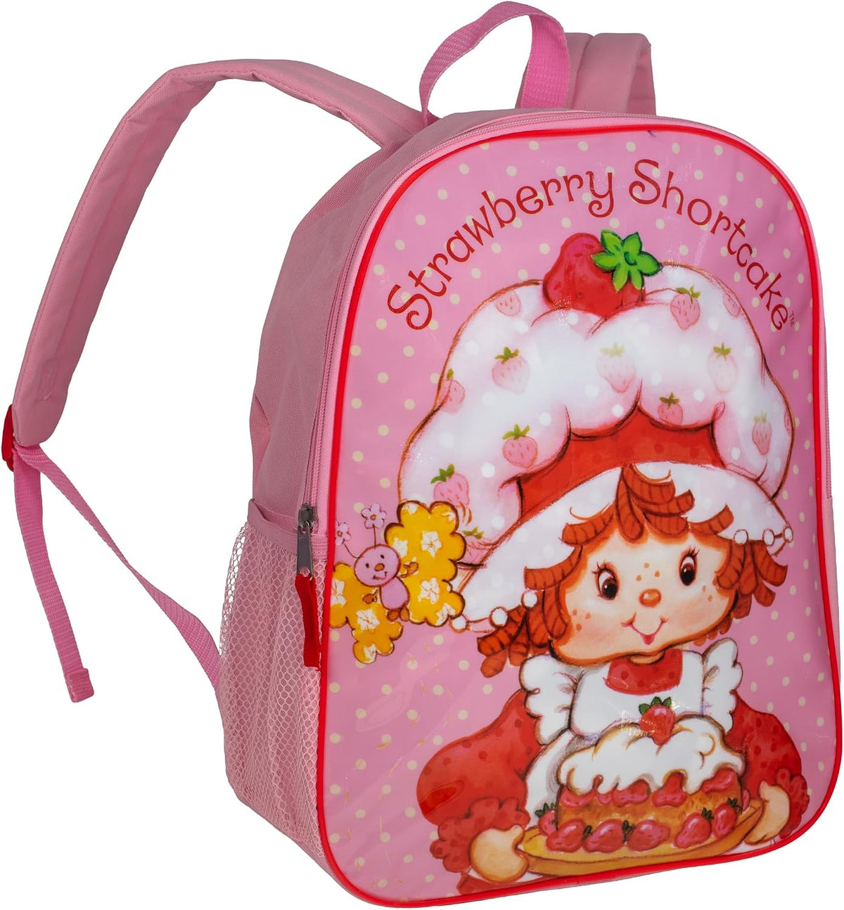 AI Accessory Innovations Strawberry Shortcake 15" Kids Backpack, Pink Elementary School Book Bag with Padded Straps