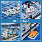 6-in-1 Battleship Building Set, Military Navy Warship Model, 1,456+ Pieces