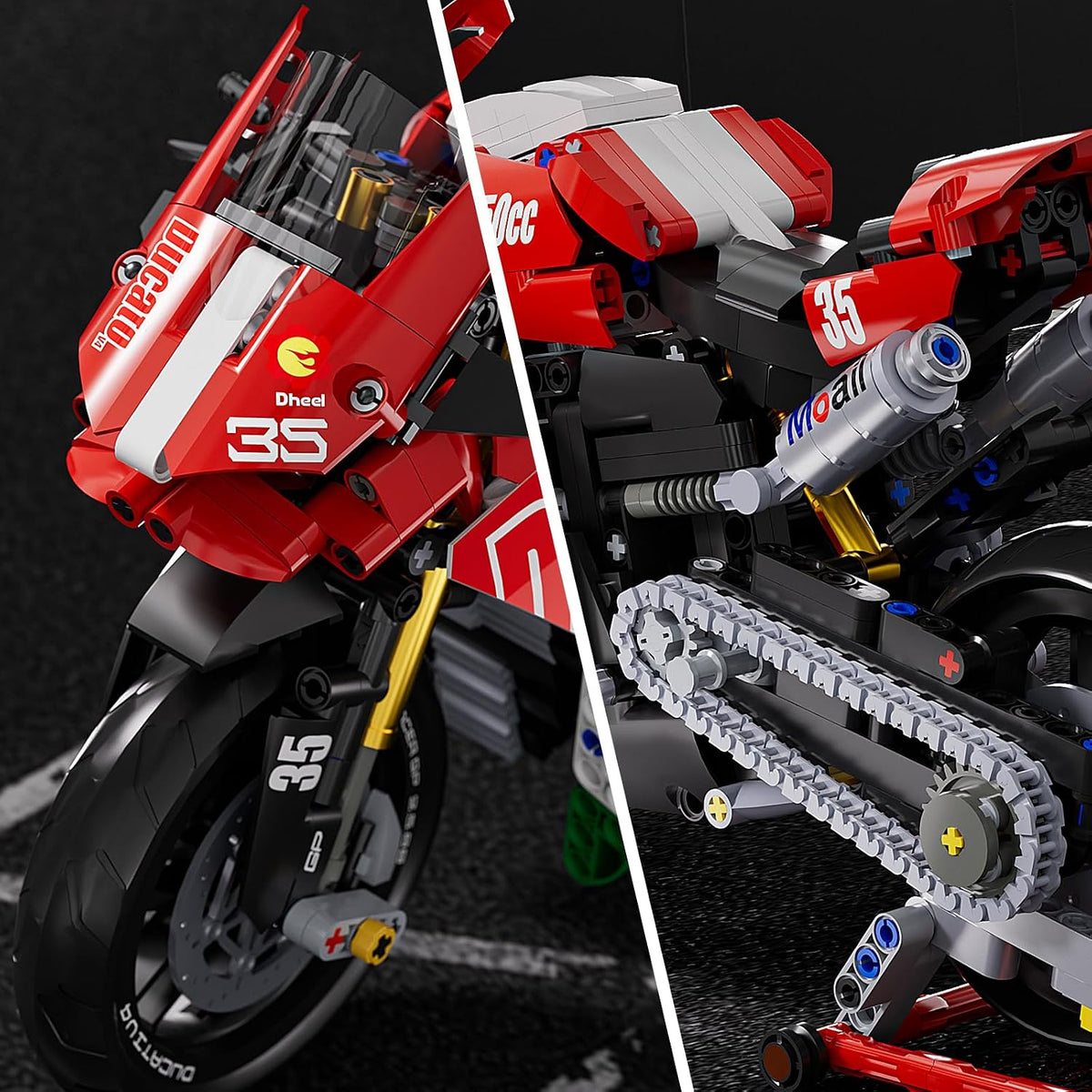 1:10 Motorcycle Building Set, 883-Piece Model Kit with Display Stand