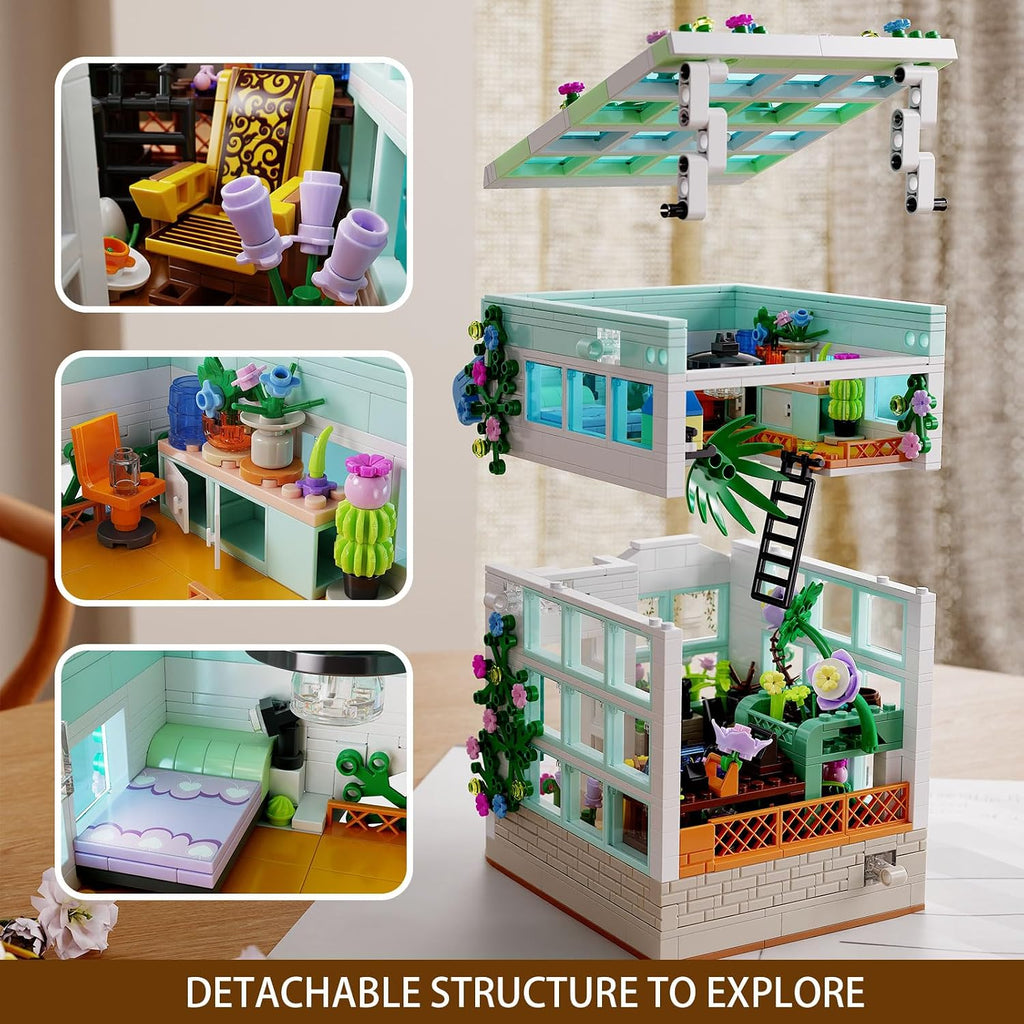 City Flower House Building Set with LED Lights for Adults Girls 8+