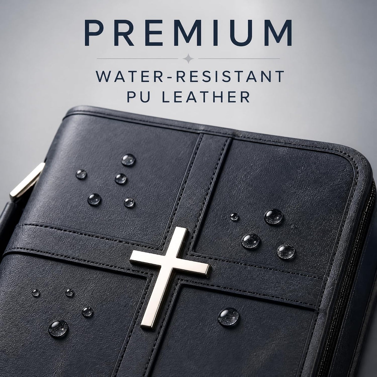 Vegan Leather Bible Cover for Men Women, Black Bible Case with Zipper Handle