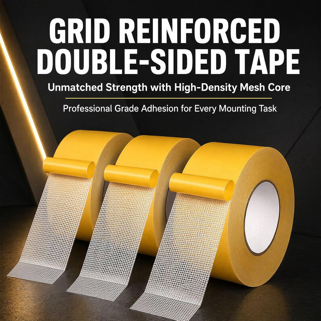 3pcs Grid Double-Sided Tape, Mesh Double Sided Tape, Multi Size Mesh Mounting Tape for Carpet Rug Craft Home Office DIY Fixing (4cm*3pcs,20m per roll)