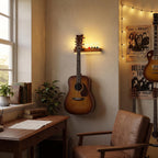 LED Guitar Wall Mount with Shelf, Wooden Guitar Hanger with Pick Holder, USB Powered