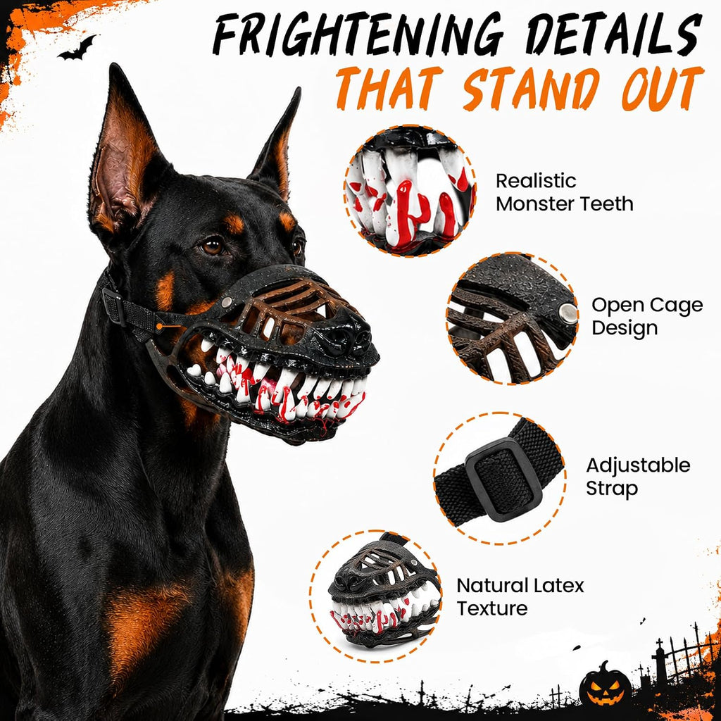 Scary Dog Muzzle Mask, Halloween Hellhound Monster Teeth Costume for Medium and Large Dogs (L)