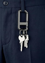 Alvar Nero Keyring Carabiner with Practical Click Closure Includes Two Key Rings Cast Metal Gunmetal in Puristic Design and with Clever Mechanics