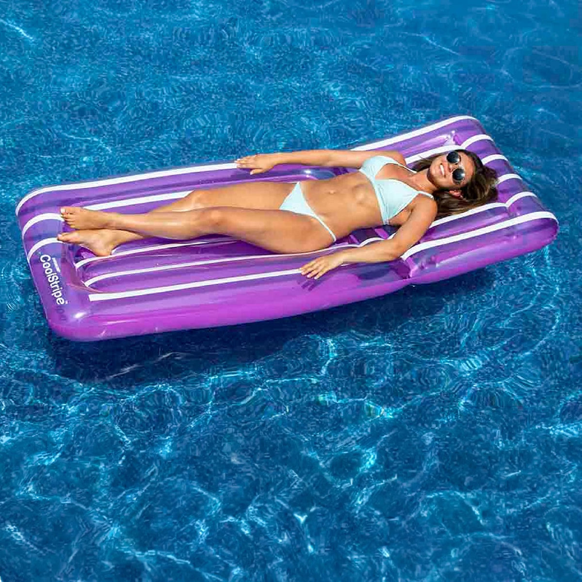 72" Inflatable Purple and White Cool Stripe Swimming Pool Mattress Float