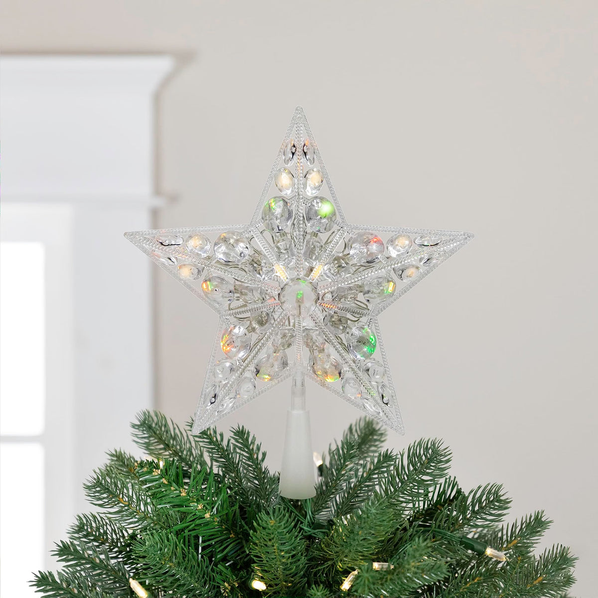LED Lighted Color Changing Jeweled Star Christmas Tree Topper - 9.5"