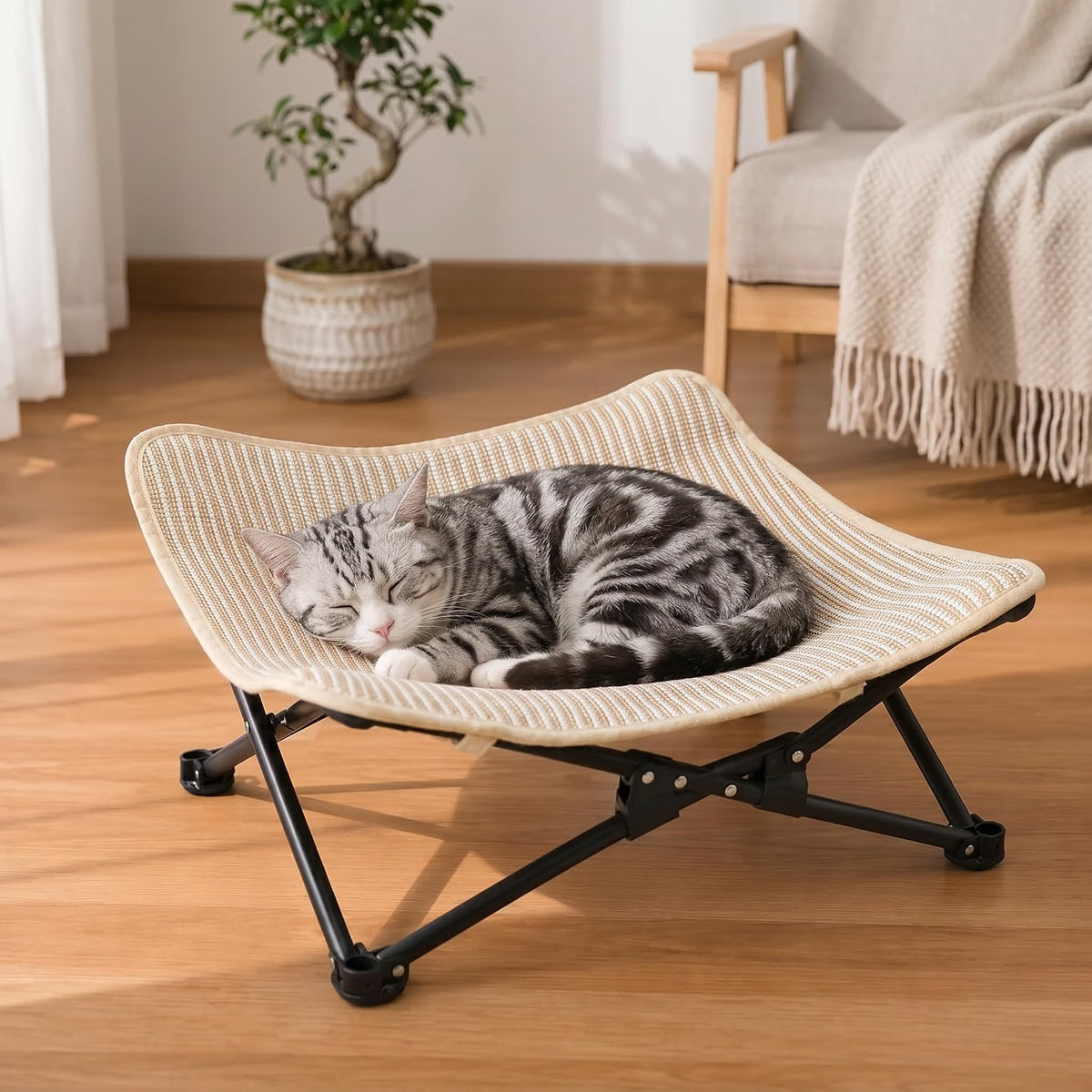 Elevated Cat Bed, Foldable Cat Hammock with Sisal Scratching Surface