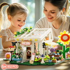 Flower House Building Blocks, Botanical Greenhouse Set with LED Light, 832 Pieces