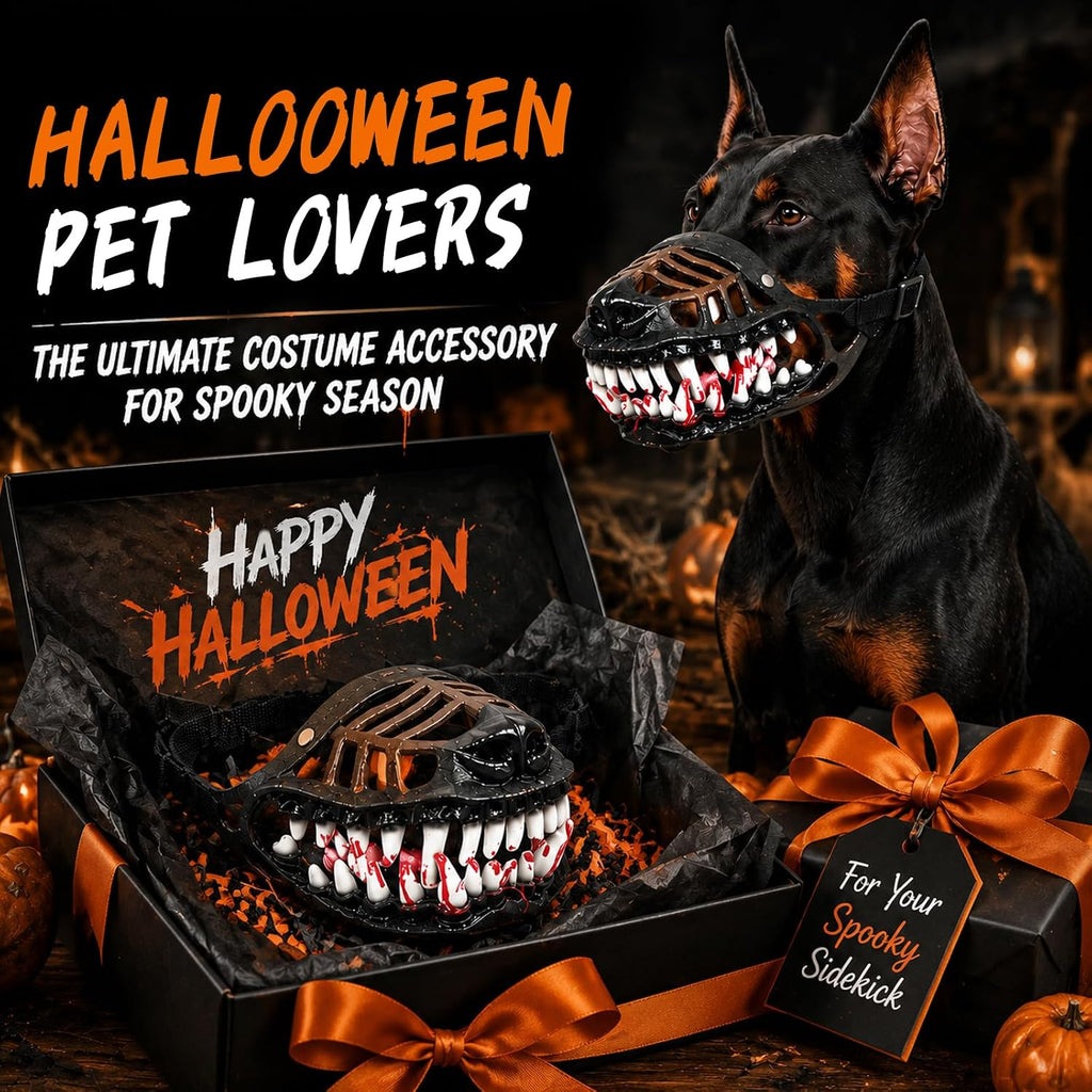 Scary Dog Muzzle Mask, Halloween Hellhound Monster Teeth Costume for Medium and Large Dogs (L)