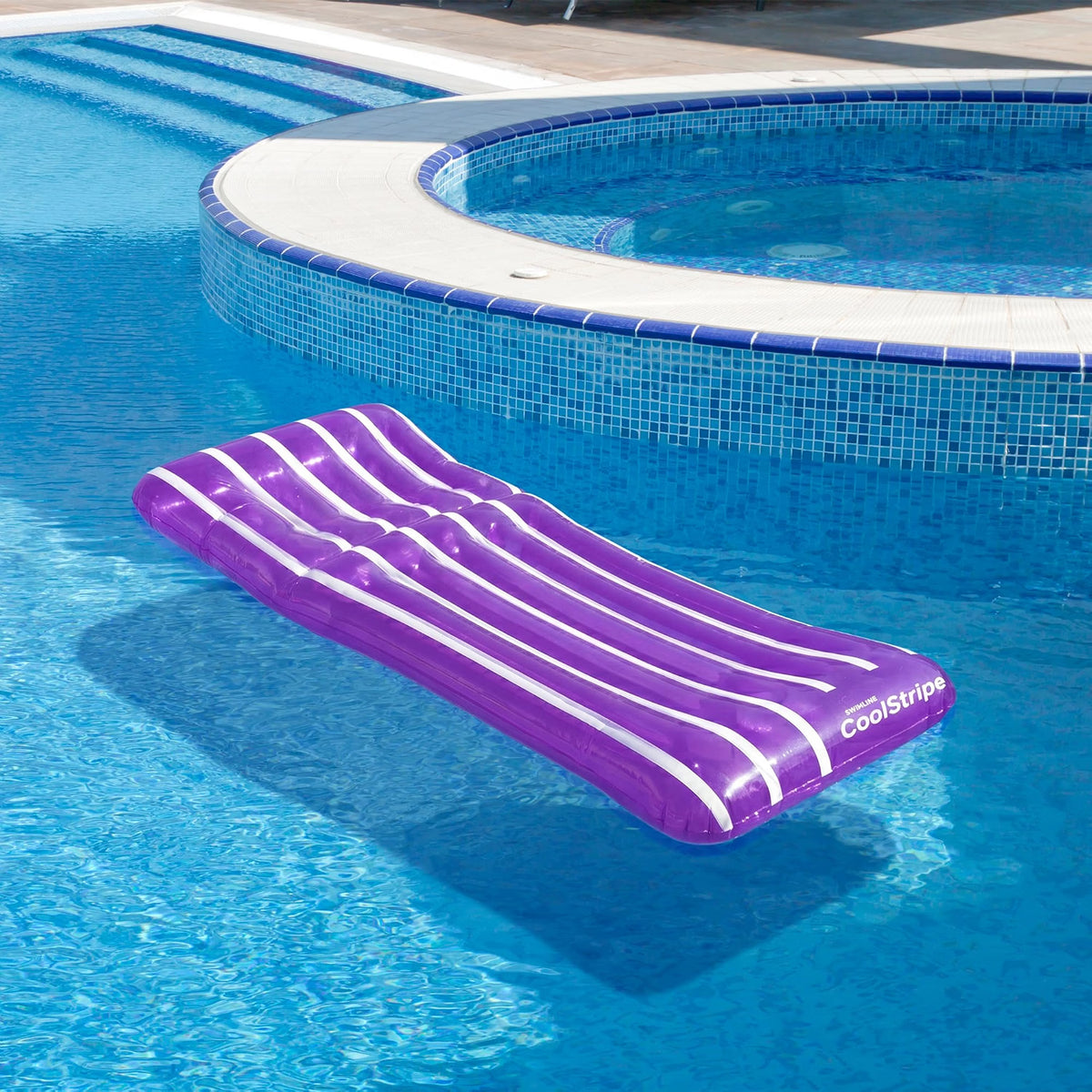72" Inflatable Purple and White Cool Stripe Swimming Pool Mattress Float