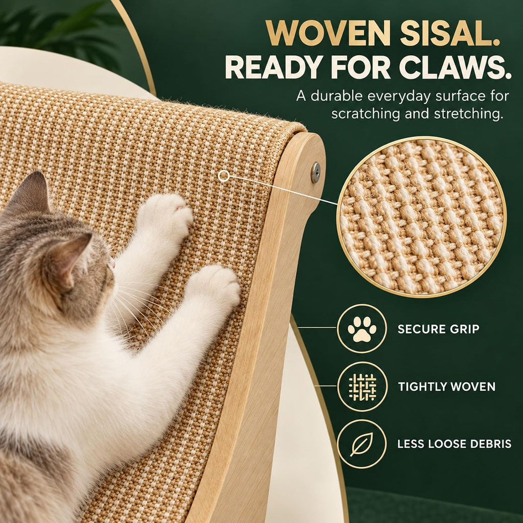 Cat Scratch Lounger Chair Bed, Natural Wooden Sisal Scratching Board，1PC
