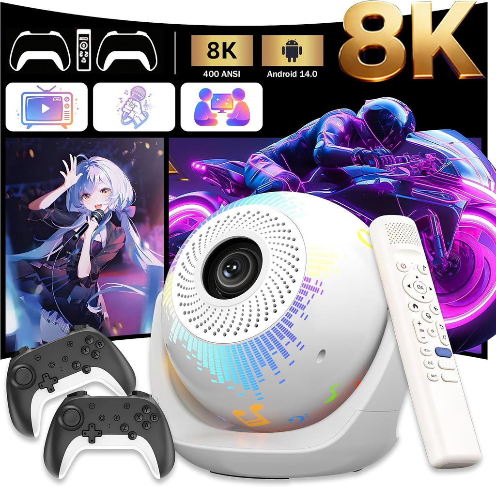 U6 5-in-1 Mini Projector, Karaoke & Gaming Projector with Bluetooth, Mic & Voice Remote