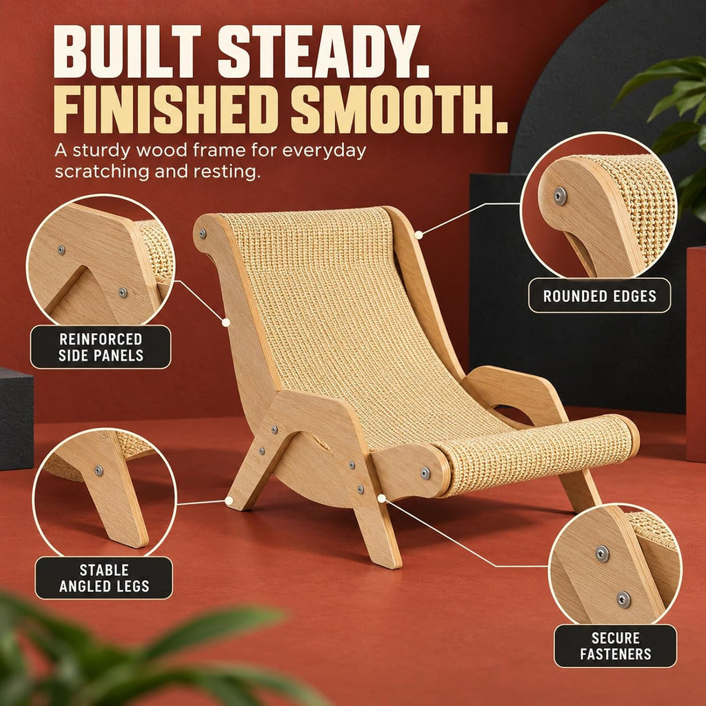 Cat Scratch Lounger Chair Bed, Natural Wooden Sisal Scratching Board，1PC