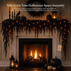 Halloween Garland with Lights Black Vine Mantel Decor (1.8M) Spooky Lighted Design Creates A Dark Holiday Atmosphere For Mantels, Stairs, Doors And Party Spaces.